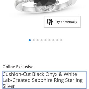 Cushion-Cut Black Onyx & White Lab-Created Sapphire Ring in Sterling Silver